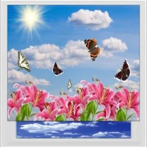 Butterflies and Pink Lilies Digitally Printed Photo Roller Blind
