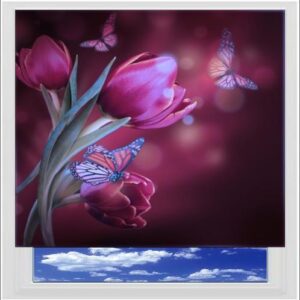 Butterflies and Purple Tulips Digitally Printed Photo Roller Blind