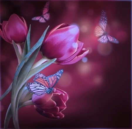 Butterflies and Purple Tulips Digitally Printed Photo Roller Blind - Image 2