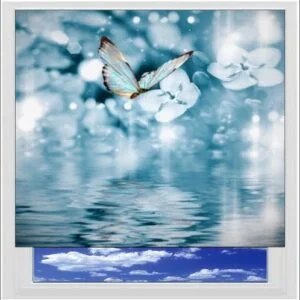 Butterflies and Blue Flowers Digitally Printed Photo Roller Blind