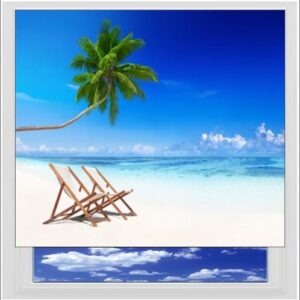 Deckchairs On The Beach Digitally Printed Photo Roller Blind
