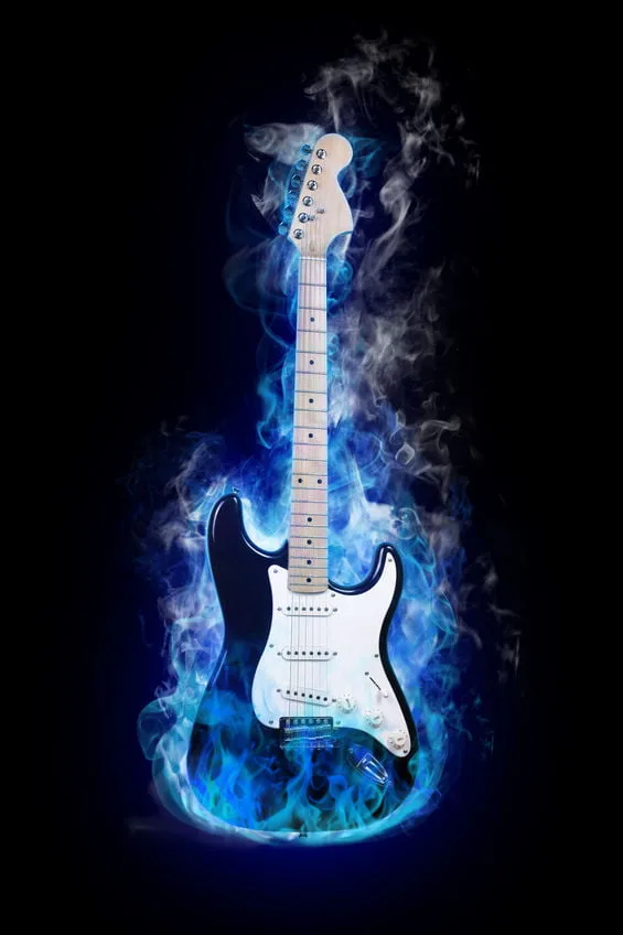 Blue Flames Guitar Digitally Printed Photo Roller Blind