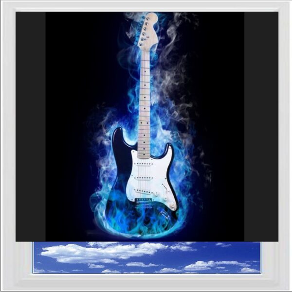 Blue Flames Guitar Digitally Printed Photo Roller Blind