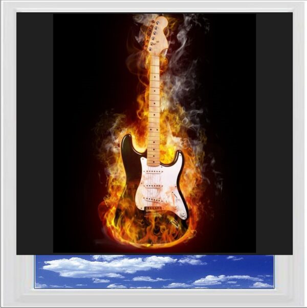Red Flames Guitar Digitally Printed Photo Roller Blind