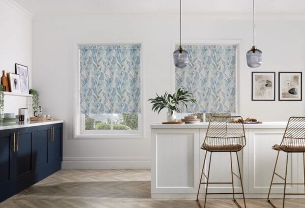 Paradise Palm Blue Blackout Roller Blind