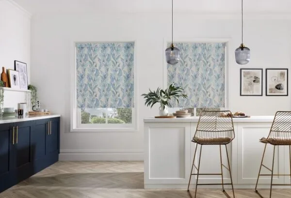 Paradise Palm Blue Blackout Roller Blind
