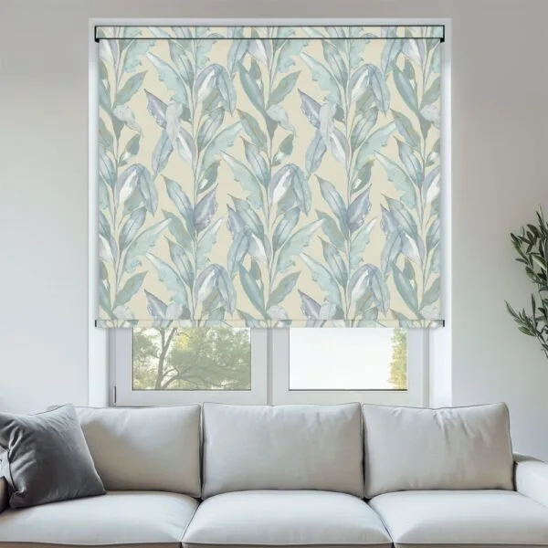 Paradise Palm Blue Blackout Roller Blind
