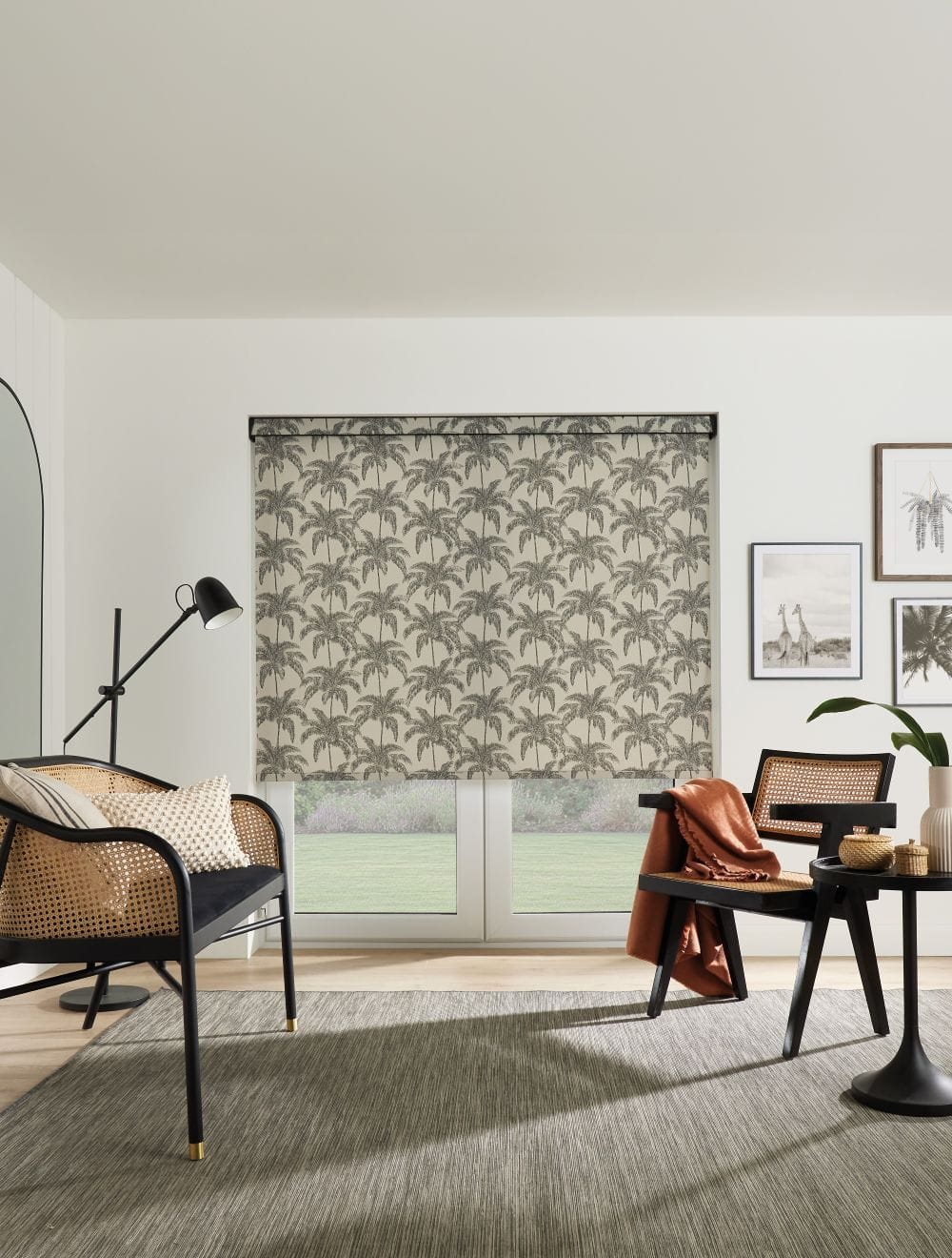 Vintage Palm Black Roller Blind