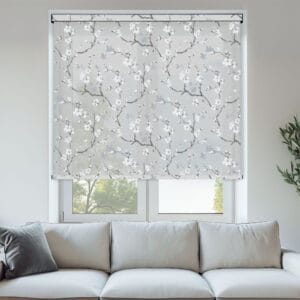 Cherry Blossom Misty Blue Sheer Roller Blind