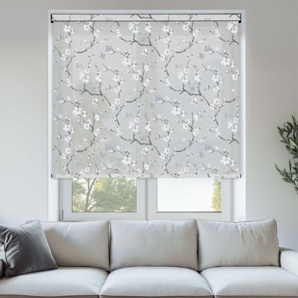 Cherry Blossom Misty Blue Sheer Roller Blind